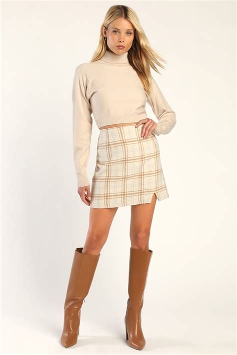 Ivory Plaid Miniskirt 